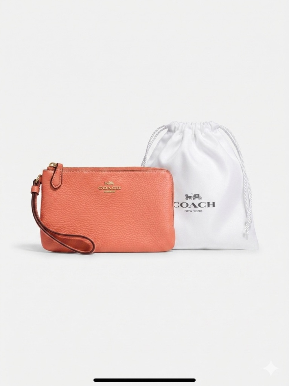 🌸 COACH Double Zip Wristlet 6649 Light Coral Pebbled Leather Handbag 🌸